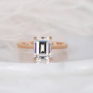emerald cut moissanite diamond ring