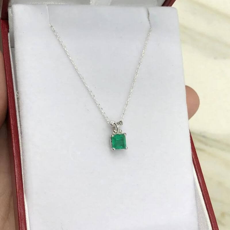 1.00 ct Baguette Diamond Necklace / 14K Gold Emerald and Round Cut Diamond  Pendant / Design Baguette Necklace 1125406 Baguette Necklaces