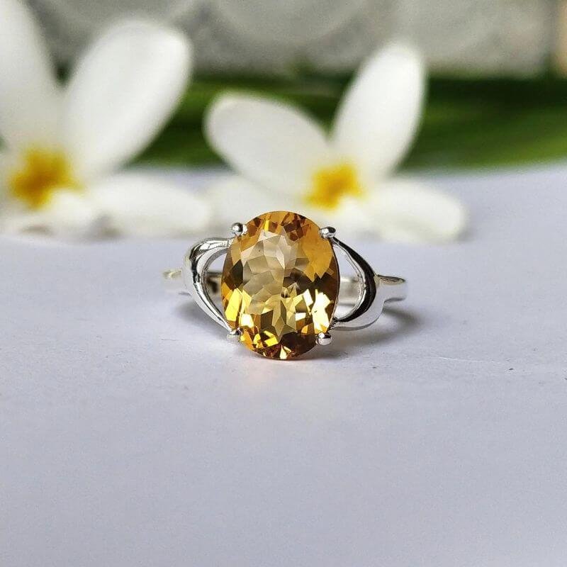 14k Yellow Citrine Ring- Citrine Dual Two Stone Ring- Rose Cut Yellow Topaz  Ring- November Birthstone Gold Ring- Asscher Cut Yellow Ring