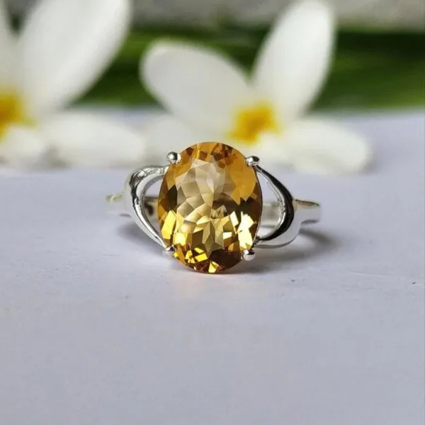 Natural Golden Citrine Gemstone Sterling Silver Ring Shraddha