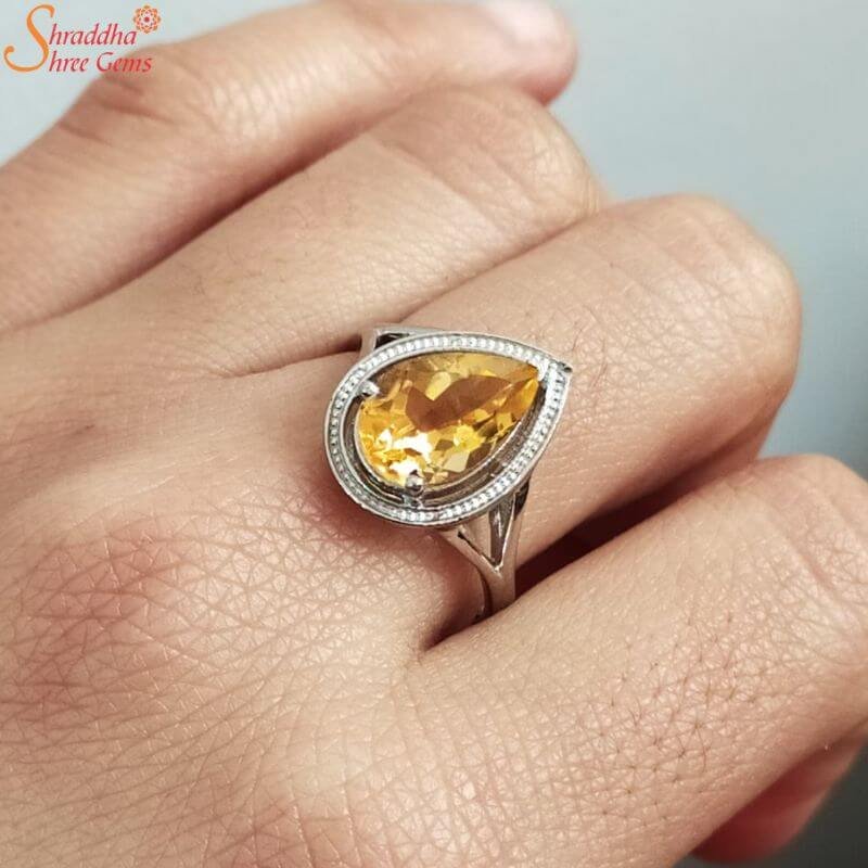 Golden Citrine Gemstone Ring, Citrine Engagement Ring