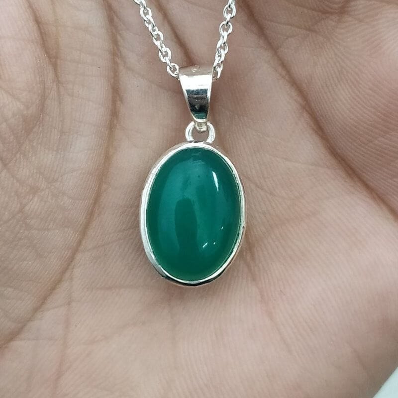 Natural Green Onyx Gemstone Sterling Silver Pendant