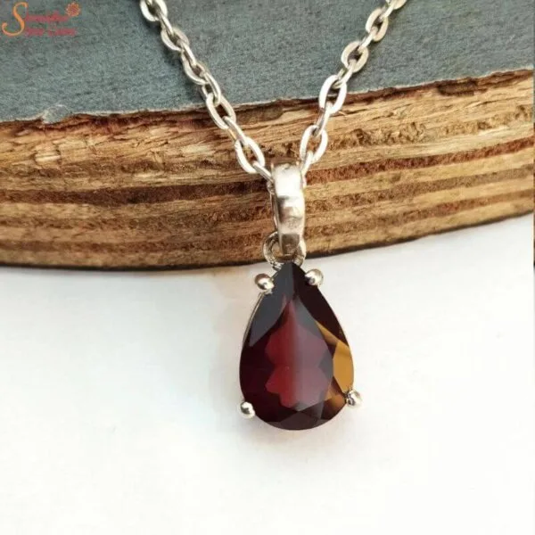 3ct Hessonite Garnet Gemstone Silver Pendant with Chain Shraddha