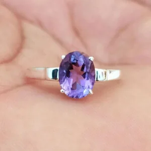 natural amethyst silver ring