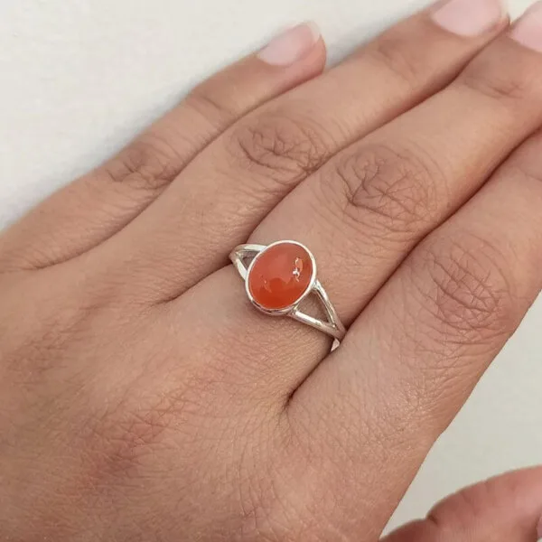 NOVICA Artisan Sterling Silver Carnelian Cocktail Ring – Handmade Oval Gemstone Statement Ring From India - View #4