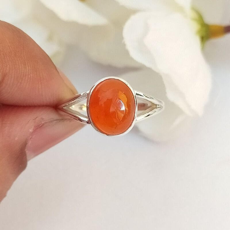 925 sterling silver ring Mens Ring w/ Large Cabochon Red Orange Carnelian  Stone