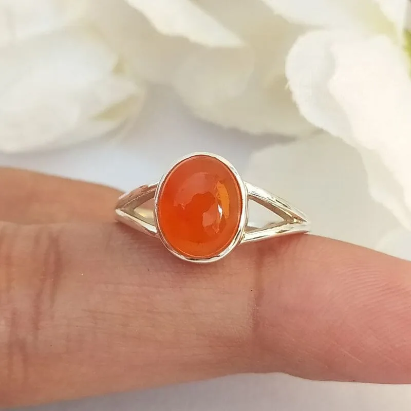 natural carnelian silver ring