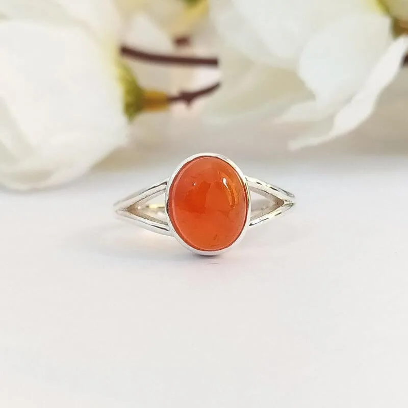 natural carnelian silver ring