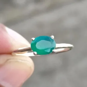 natural green onyx silver ring