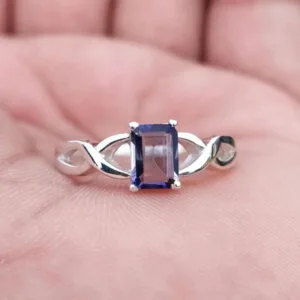 natural iolite silver ring