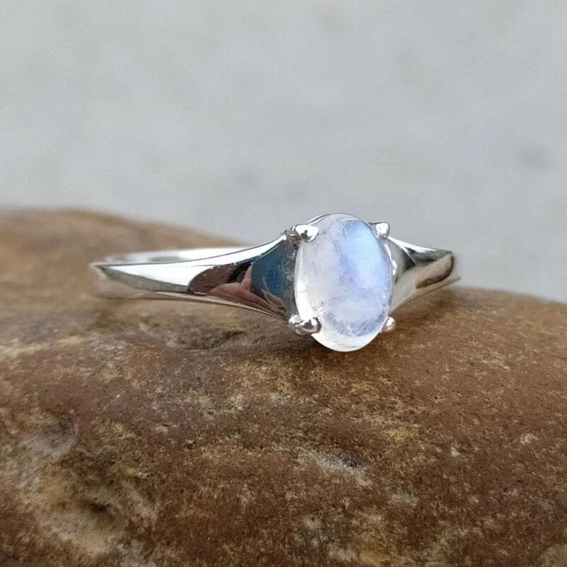 Natural Moonstone Gemstone Sterling Silver Ring