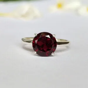 natural red garnet silver ring