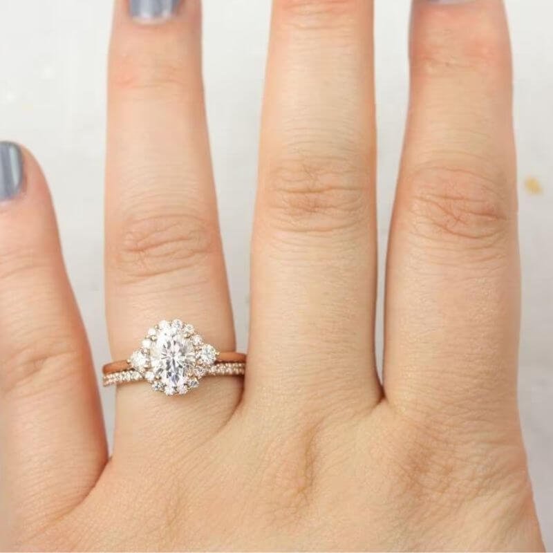 Yellow Gold Moissanite Oval Engagement Rings Set