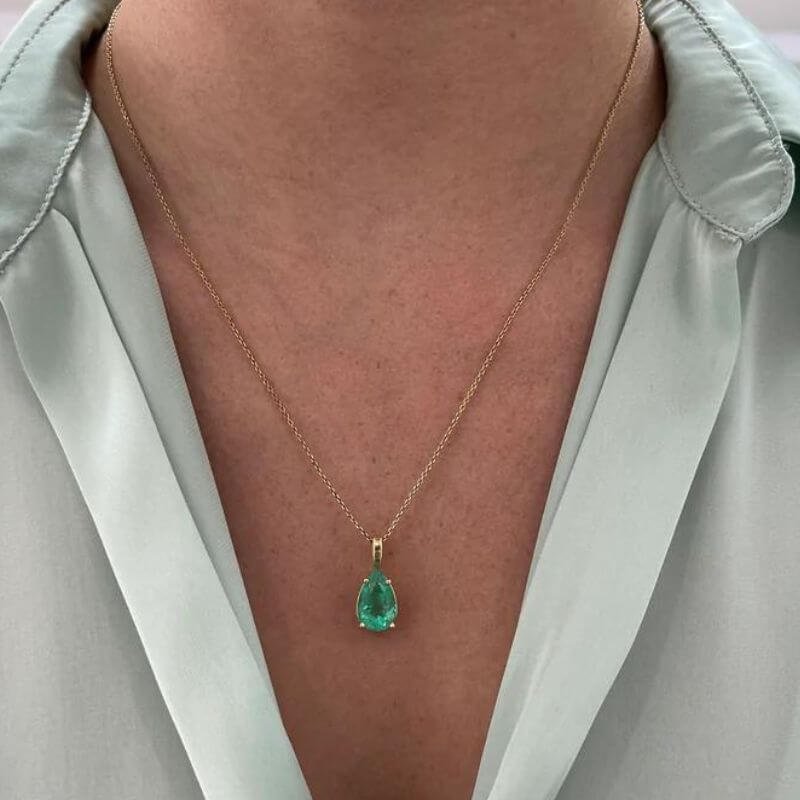 Emerald Solitaire Necklace, Panna Gemstone Pendant