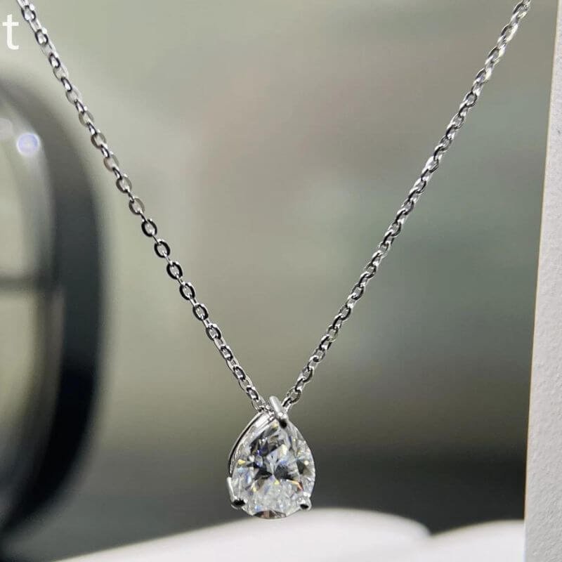 Halo Pear Cut Sona Simulated Diamond Pendant with Necklace from Black  Diamonds New York