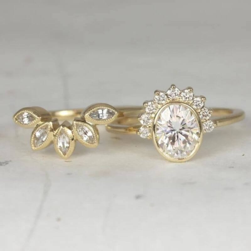 Oval Moissanite Diamond Unique Bridal Ring Set