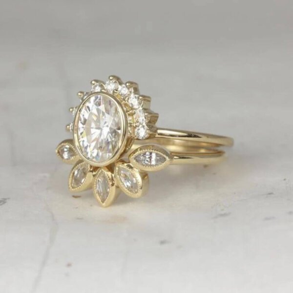unique moissanite diamond bridal ring set