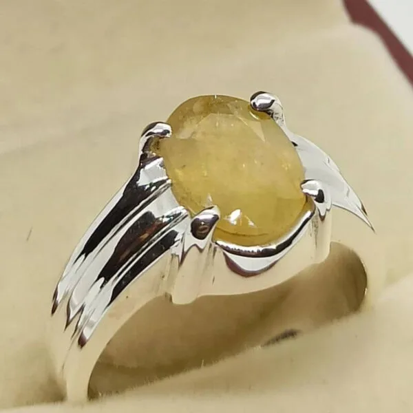 Natural Yellow Sapphire Sterling Silver Ring, Pukhraj Stone Ring