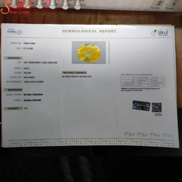 yellow sapphire gemstone certificate