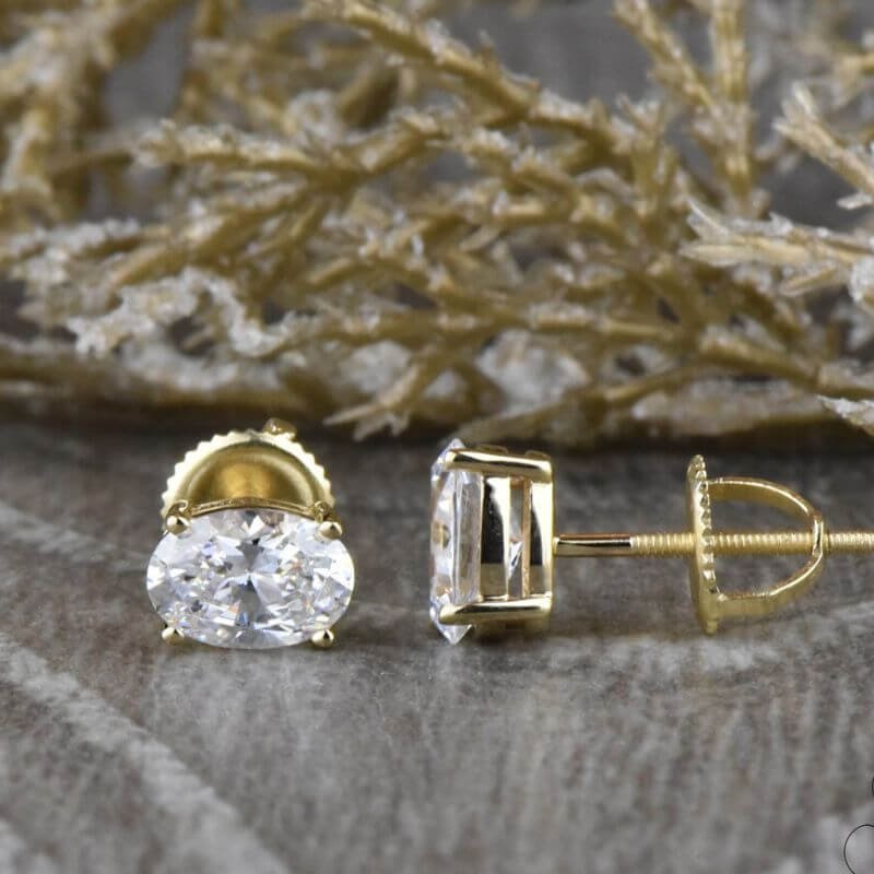 Oval Cut Moissanite Diamond Earrings Studs, 14k/18k Gold Earrings