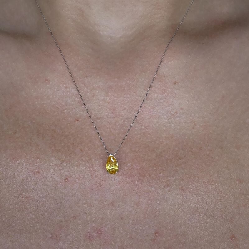 14k Gold Citrine Teardrop Necklace, November Birthstone Pendant