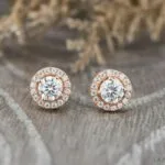 round cut moissanite halo earrings