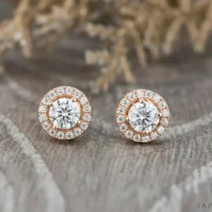 round cut moissanite halo earrings