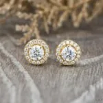 round cut moissanite halo earrings