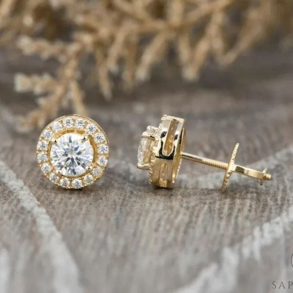 round cut moissanite halo earrings