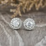 round cut moissanite halo earrings
