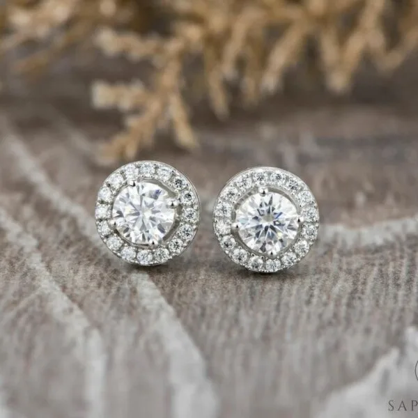 round cut moissanite halo earrings