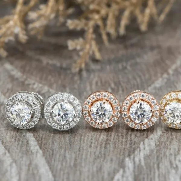 round cut moissanite halo earrings
