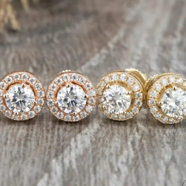 round cut moissanite halo earrings