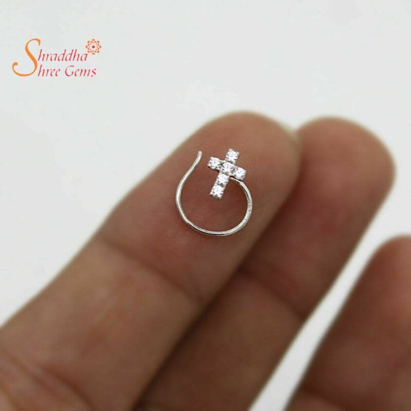 Silver, 14kt Gold Moissanite Nose pin