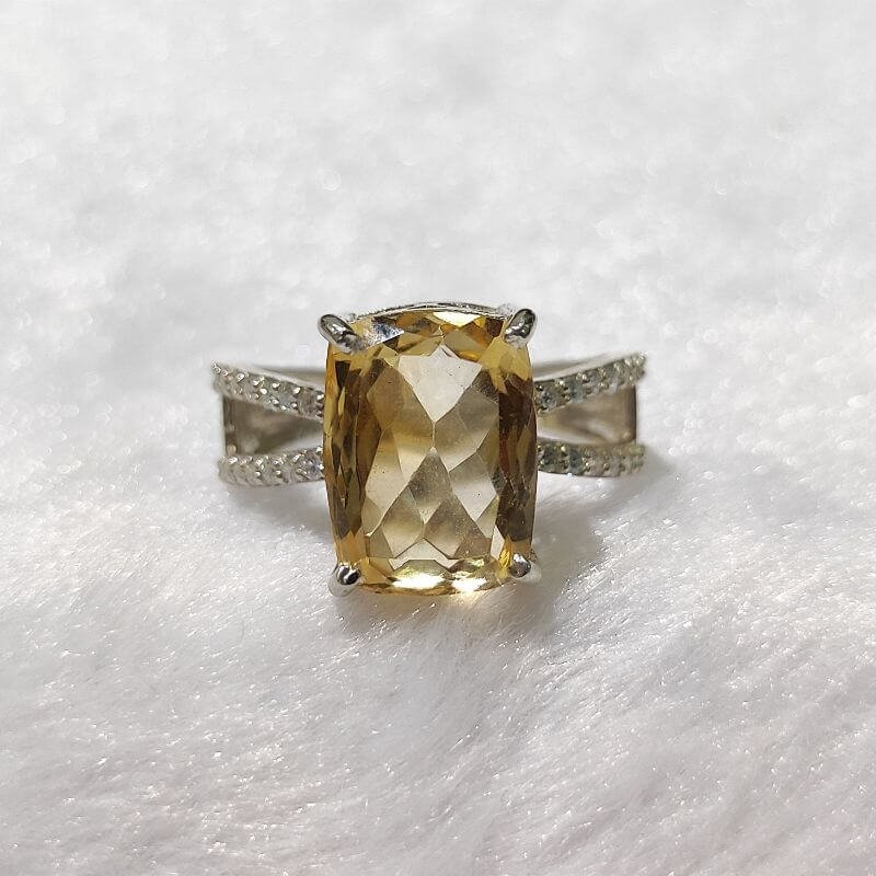 Cushion Citrine Gemstone Engagement Ring
