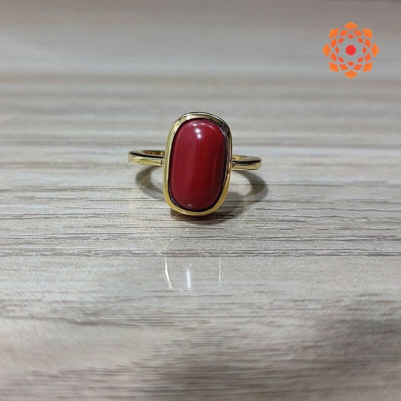 Red Oval Cut coral ring | moonga ring