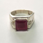 Natural Pink Ruby Gemstone Square MEN'S Ring