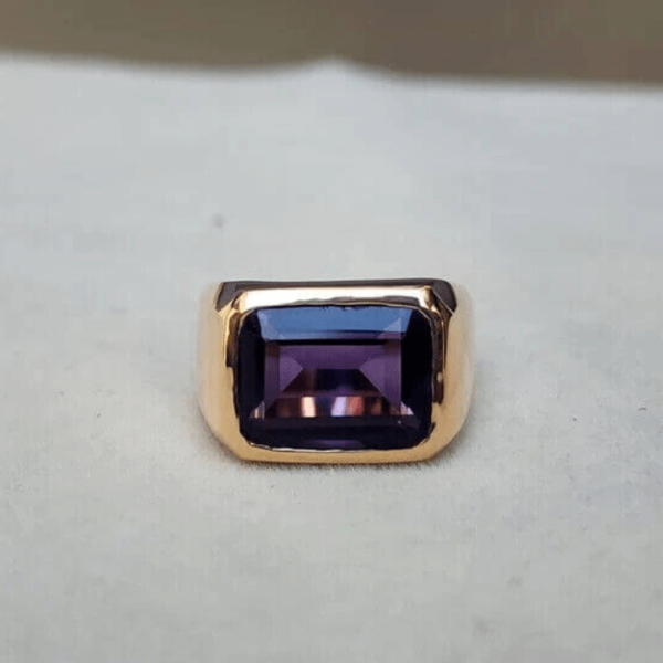 Natural Purple Amethyst Emerald Cut Ring