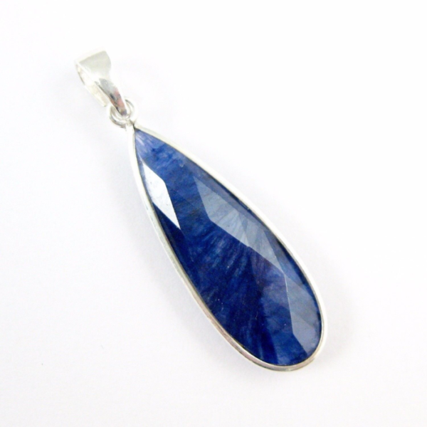 Bezel Gemstone Pendant with Blue-Sapphire Long Teardrop