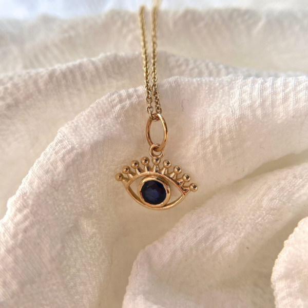 Natural Blue Sapphire Evil Eye Pendant