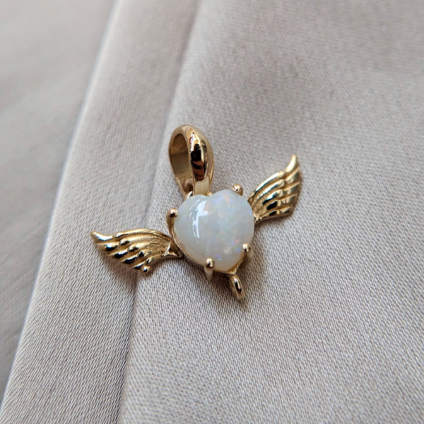 Natural Australian Opal Cross Angel Wings Pendant