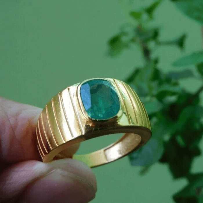 4.75 Carats Certified Emerald Mens Ring in 18k Gold - Gleam Jewels