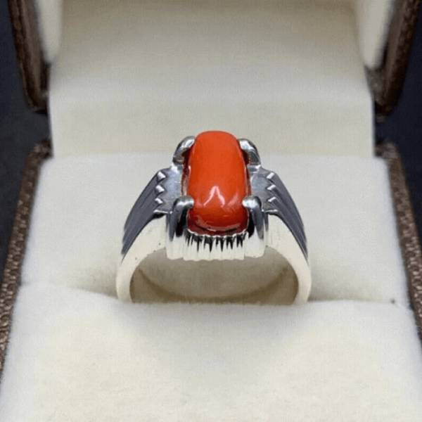Men's Wear Natural Coral Untreated Gemstone Ring
