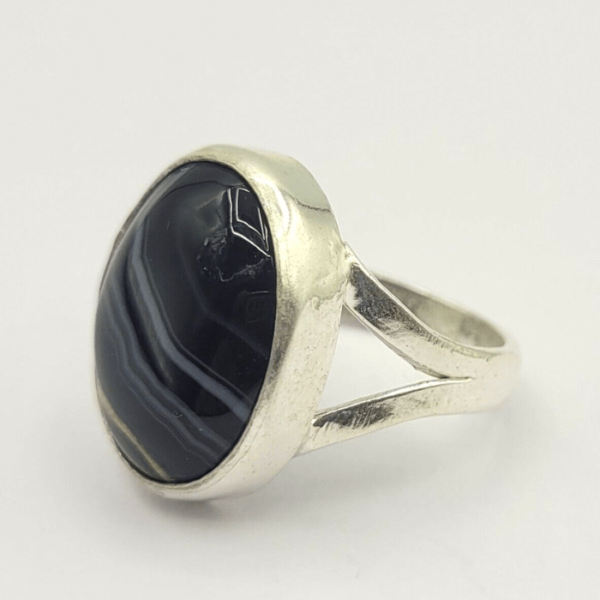 Natural Black Sulemani Hakik Agate Gemstone Ring
