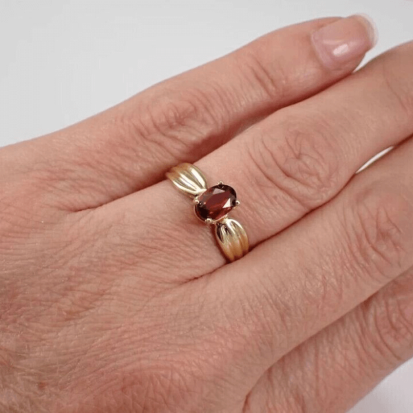 Garnet Solitaire Wedding Gemstone Ring