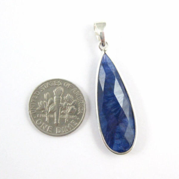 Bezel Gemstone Pendant with Blue-Sapphire Long Teardrop
