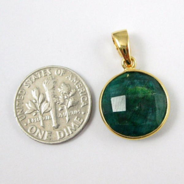 Emerald Gemstone Round Bezel Pendant