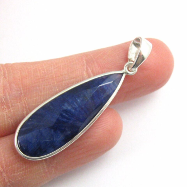 Bezel Gemstone Pendant with Blue-Sapphire Long Teardrop