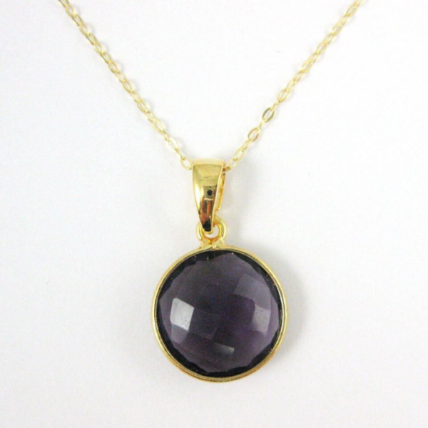 Round Amethyst Gemstone Bezel Pendant