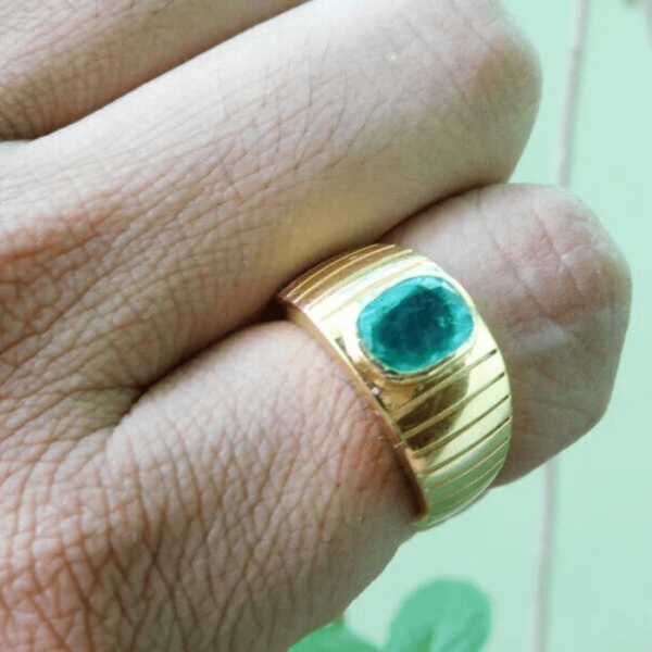 Natural Emerald Gemstone Men's Ring